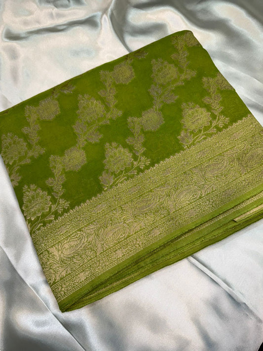 Parrot Green Semi Khaddi Georgette Saree