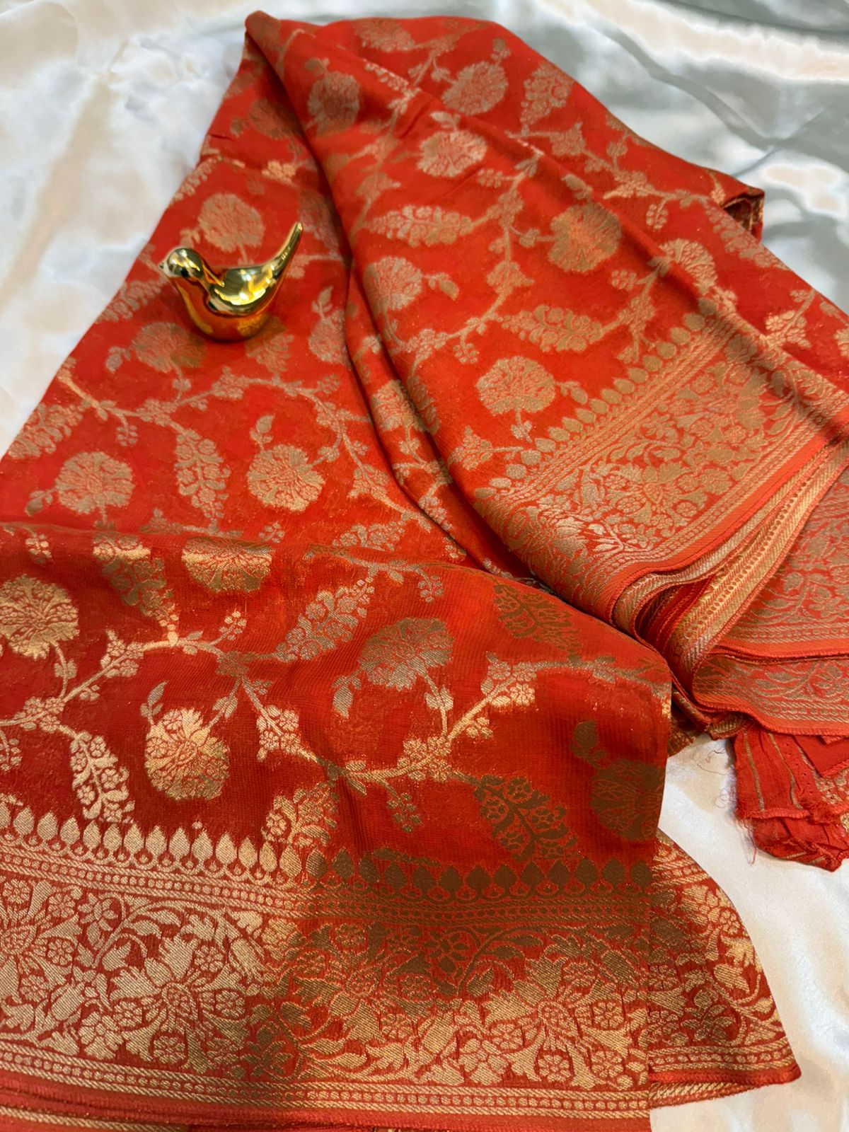 Orange Semi Khaddi Georgette Saree