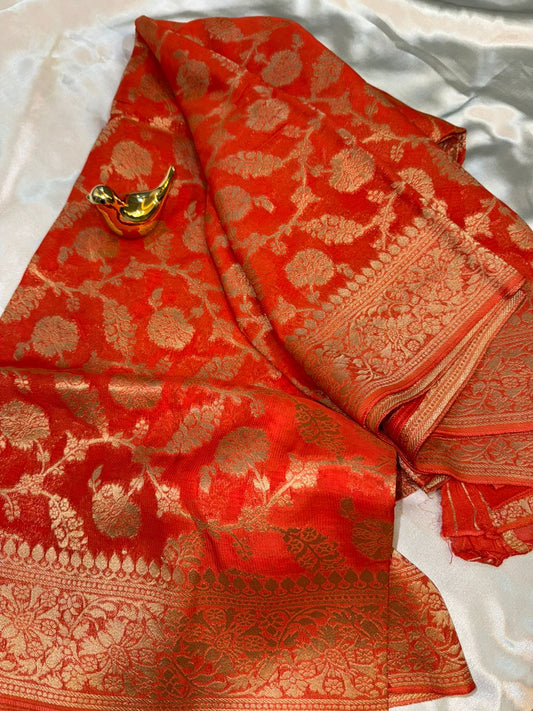 Orange Semi Khaddi Georgette Saree