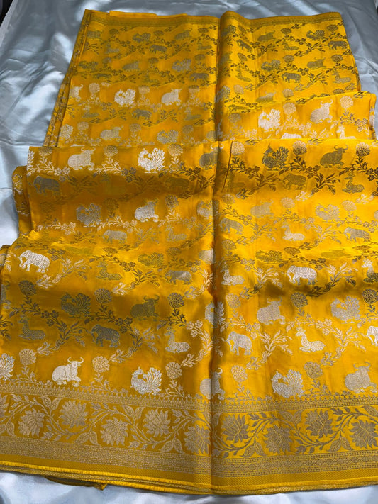 Yellow Mashru Silk Saree