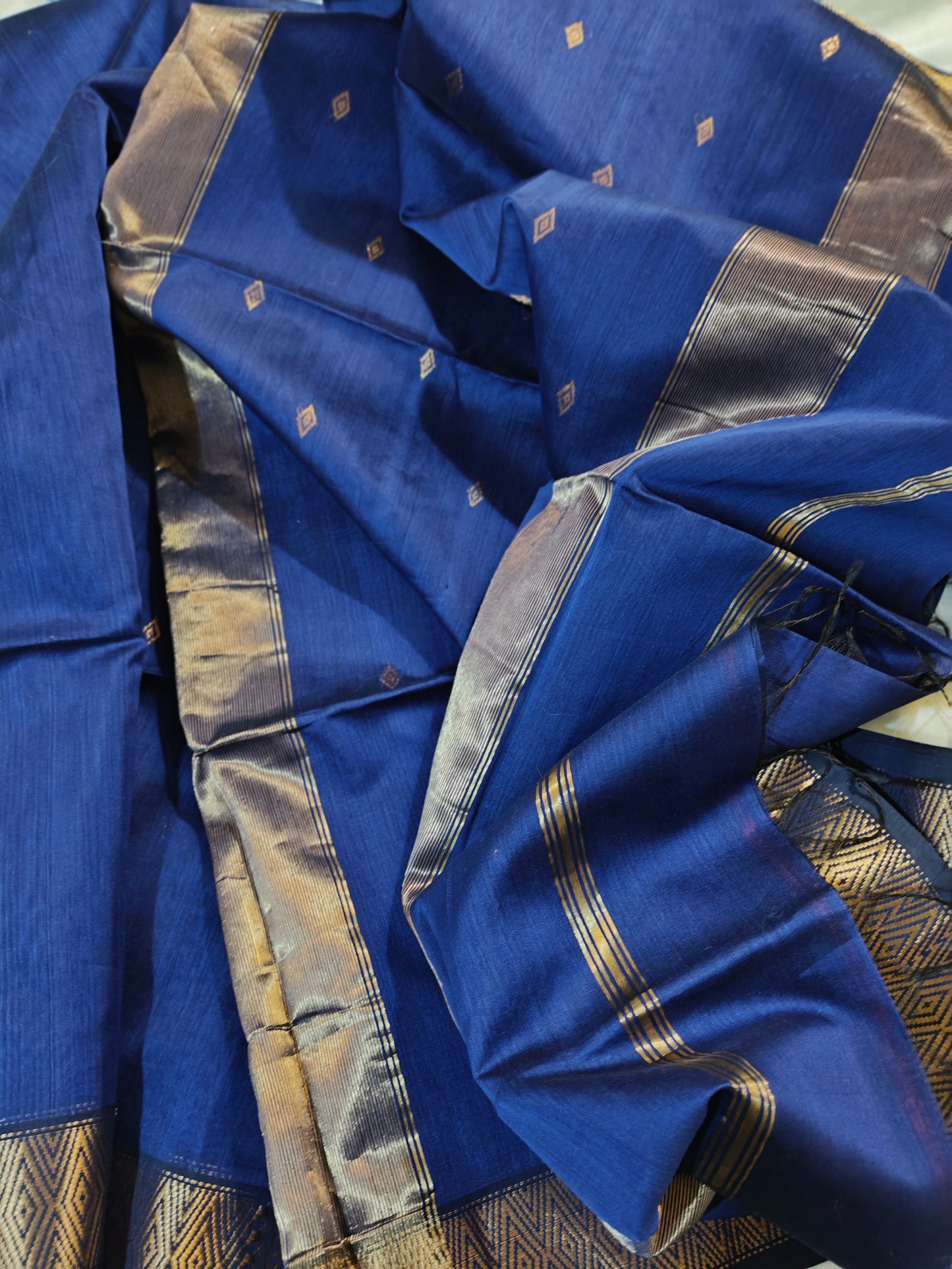 Royal Blue Pure Maheswari Silk by Cotton Saree