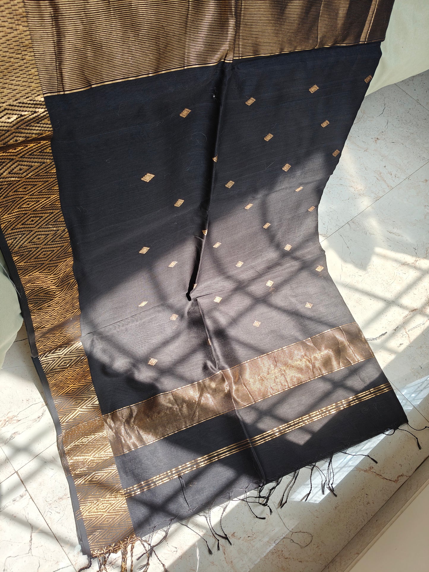 Black Pure Maheswari Silk by Cotton Saree