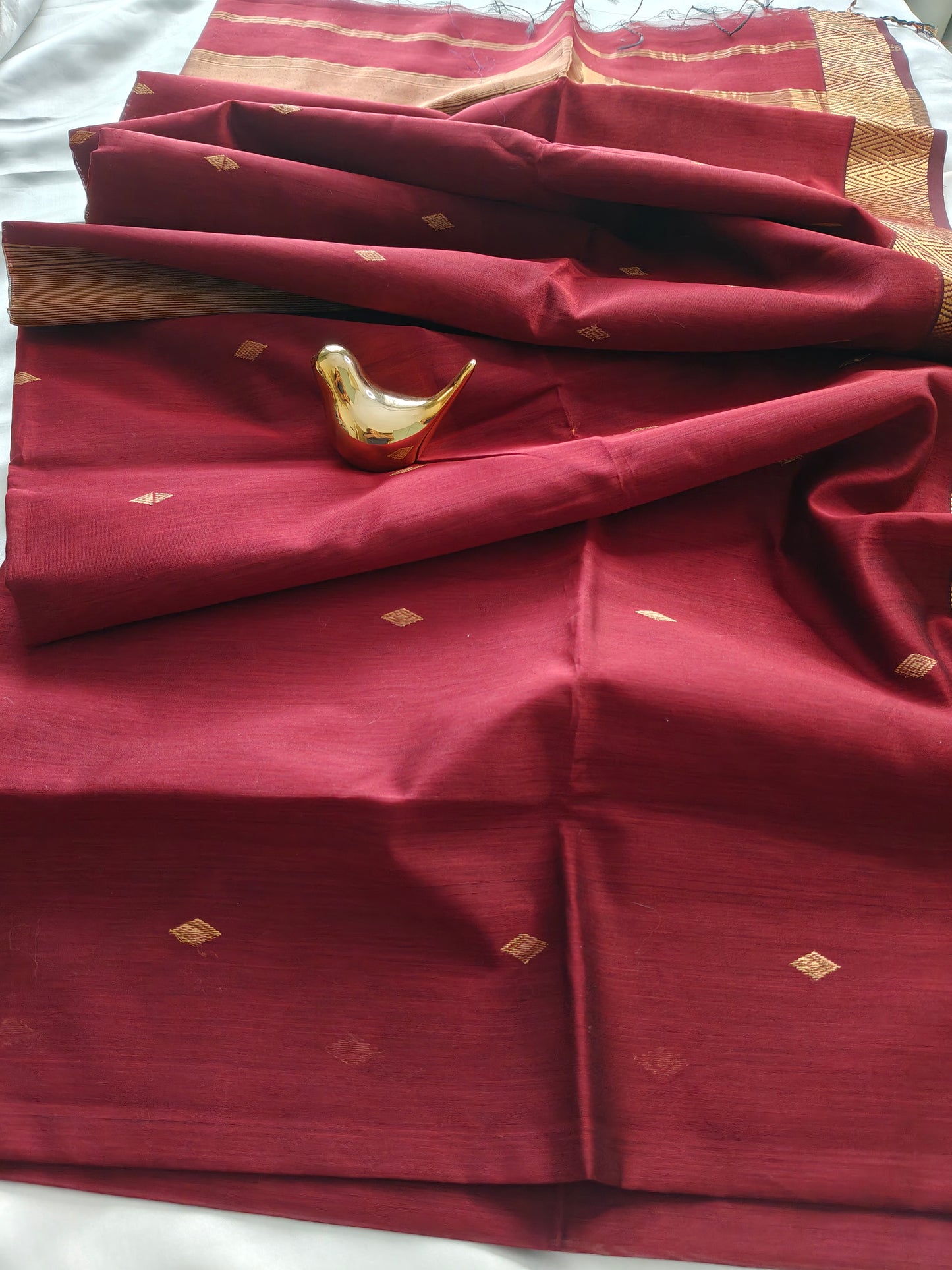 Maroon Pure Maheswari Silk by Cotton Saree