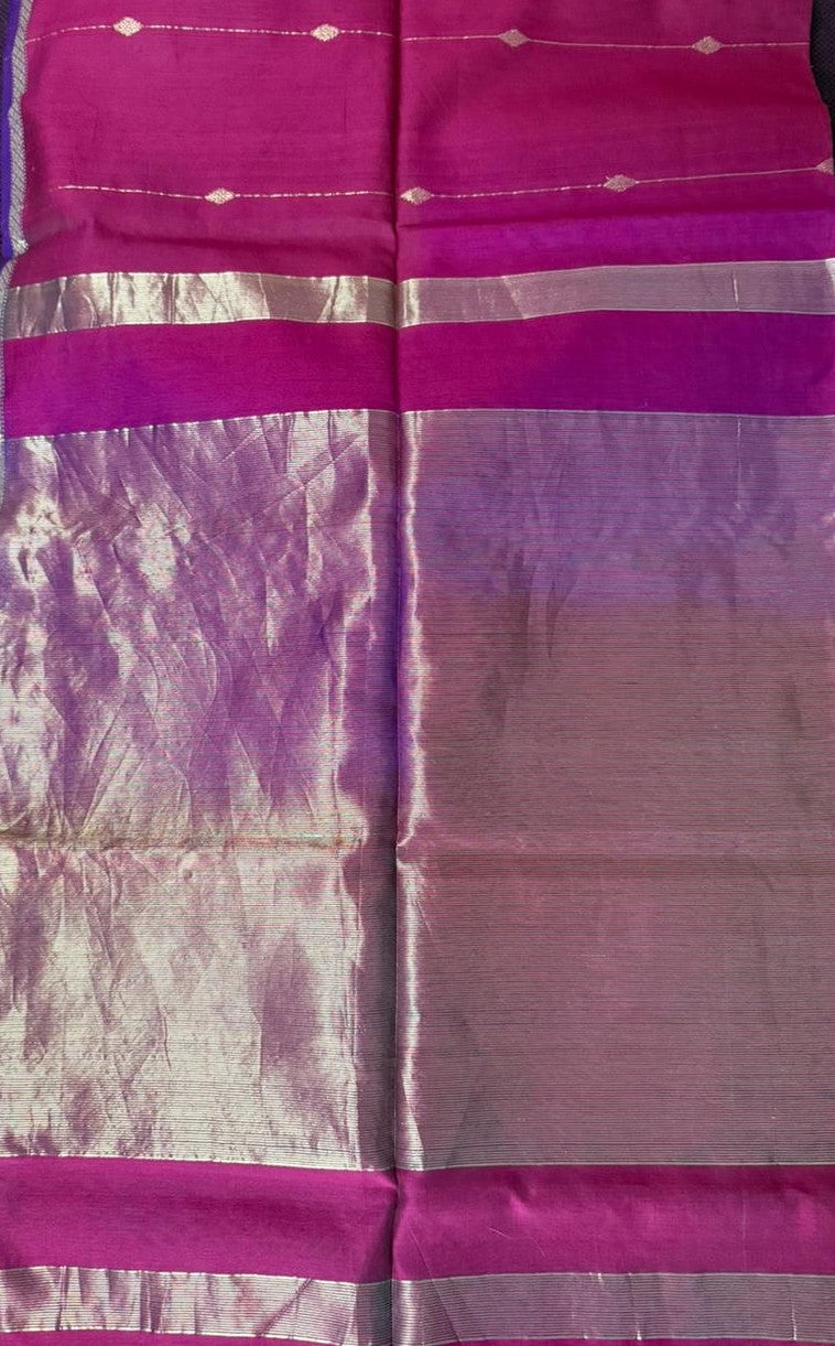 Rani Pink Dual Tone Maheshwari Silk-Cotton Saree