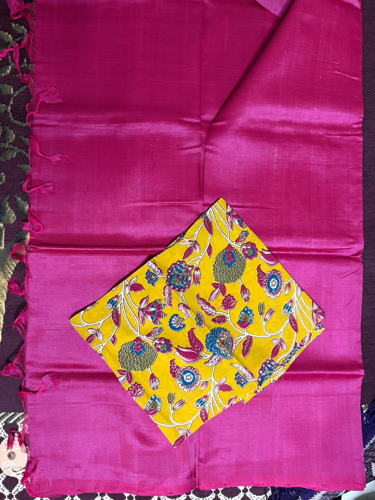 Rani Pink Borderless Plain Magalgiri Saree