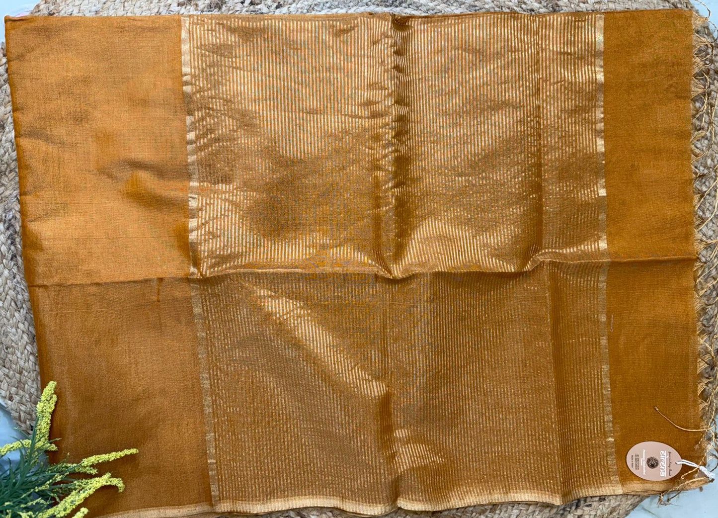Rustic Gold Tissue Maheshwari Saree
