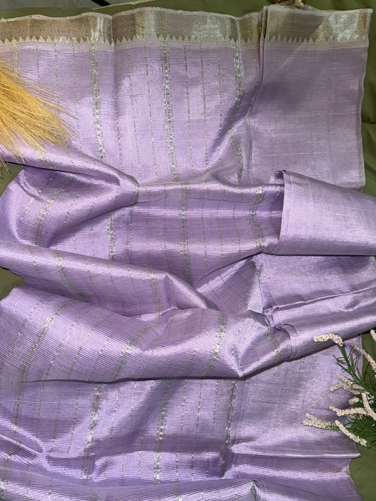 Lilac Silver Border Mangalagiri Saree