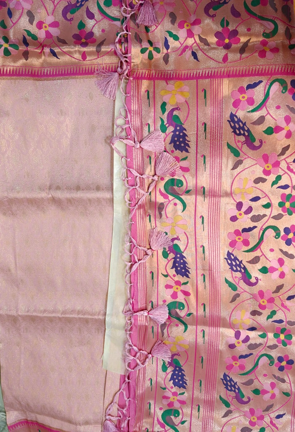 Soft Blush Pink Silk Paithani Saree with Delicate Woven Motifs