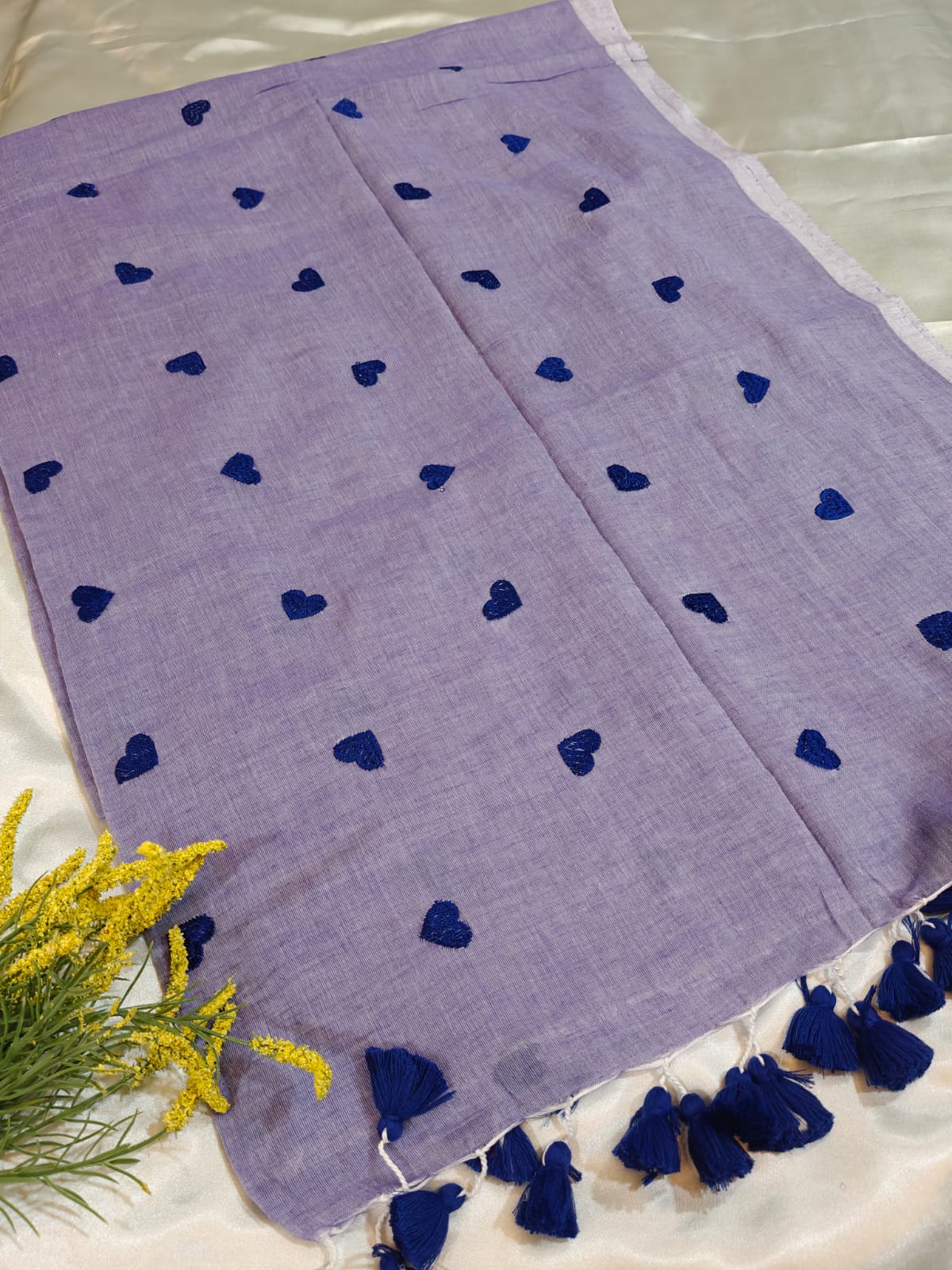 Lavender Heart Embroidery Mul Cotton Saree