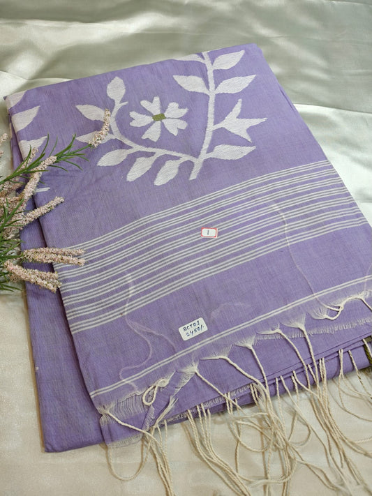 Lavender Whisper – Handwoven Cotton Jamdani Saree