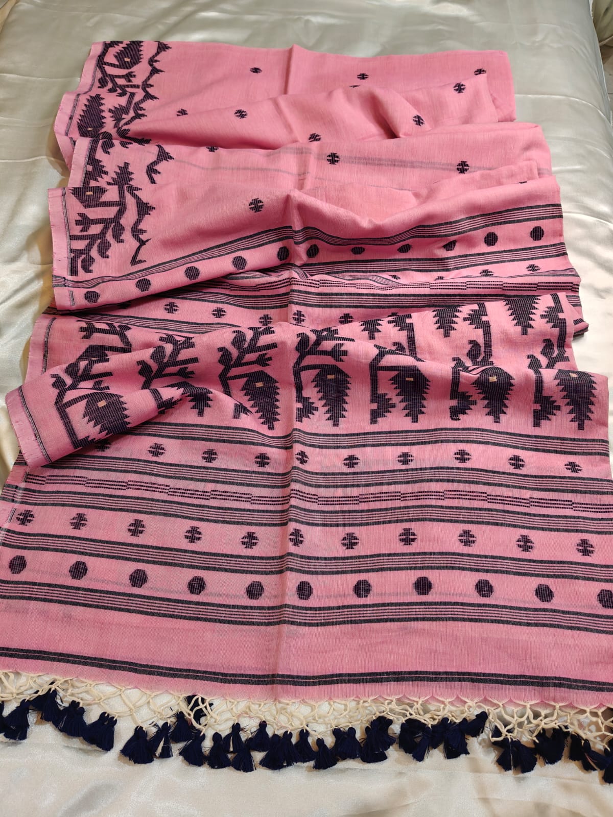 Pink Mul Cotton Jamdani Saree