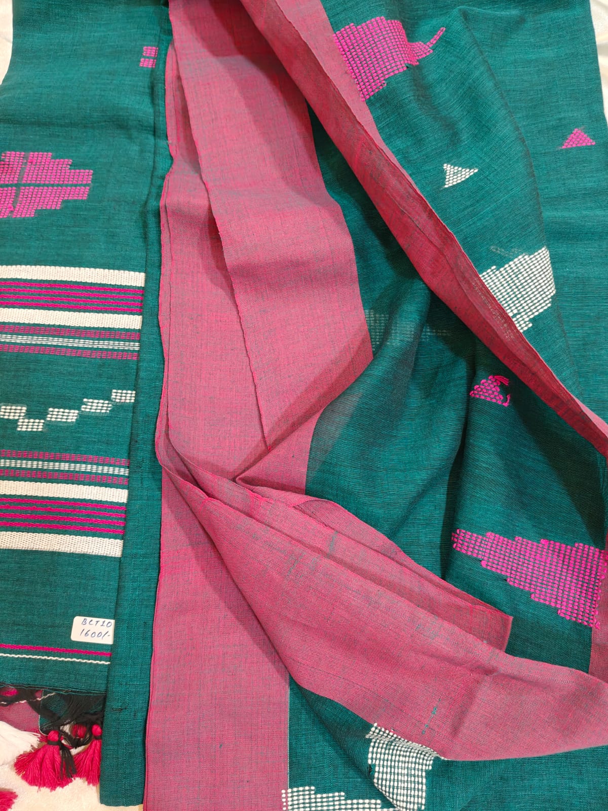 Rama Green handwoven Cotton Jamdani saree