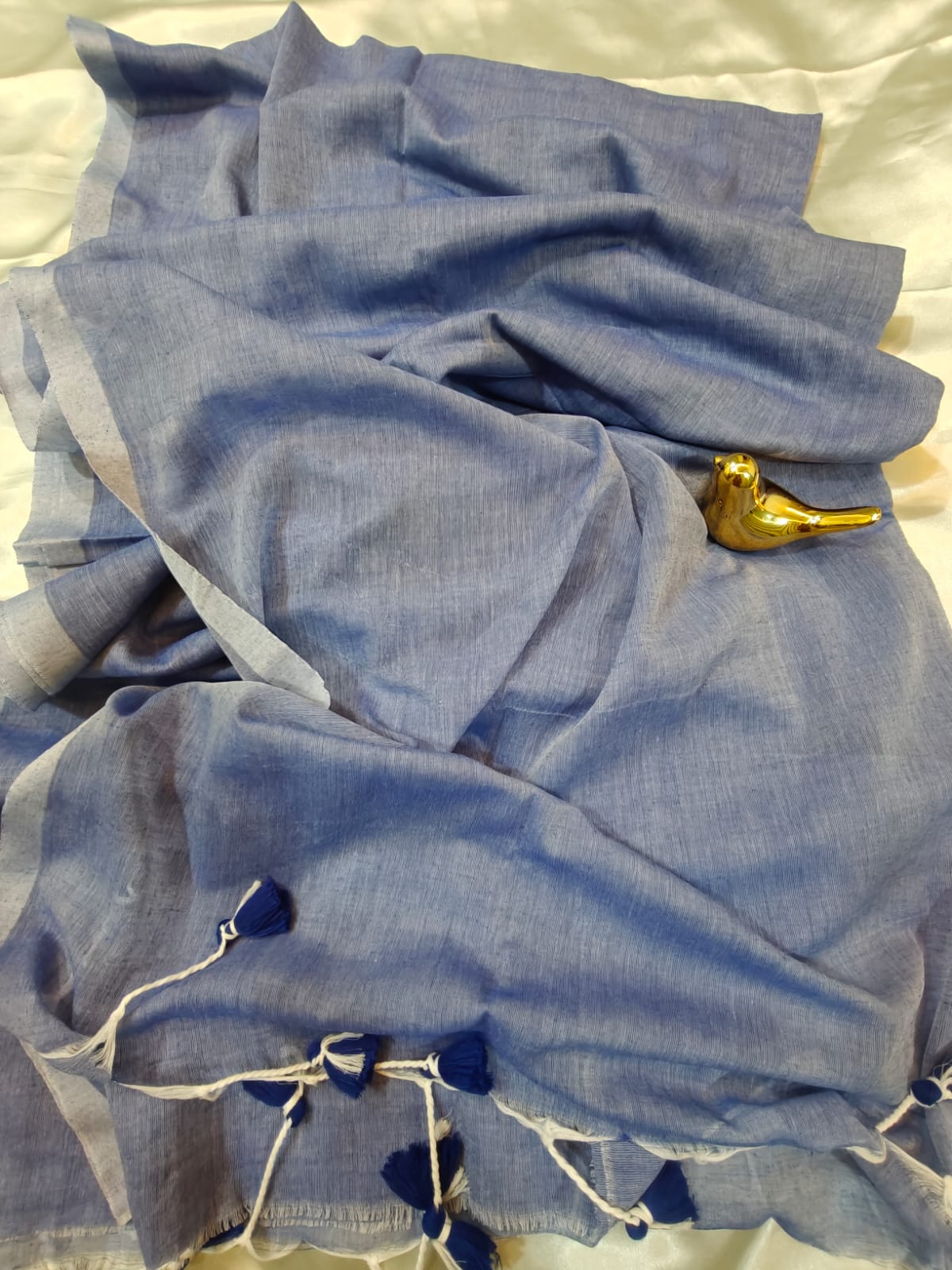 Sky Blue Plain Mul Cotton Saree