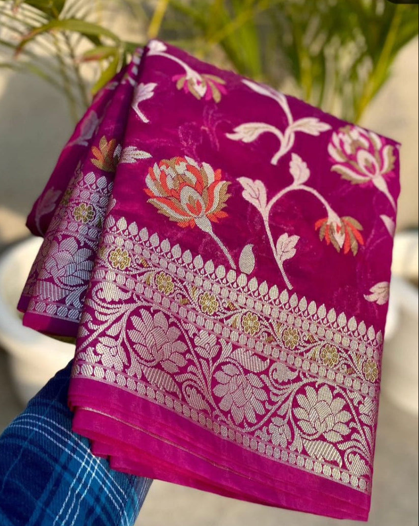 Rani Pink Semi Khaddi Georgette Banarasi