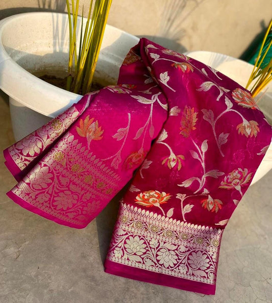 Rani Pink Semi Khaddi Georgette Banarasi