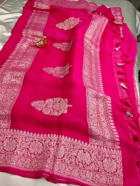 Rani Pink Pure Khaddi Chiffon Georgette Banarasi