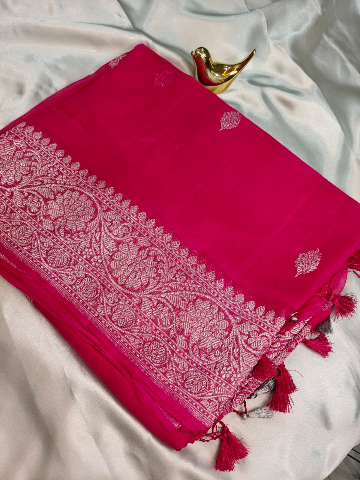 Rani Pink Pure Khaddi Chiffon Georgette Banarasi