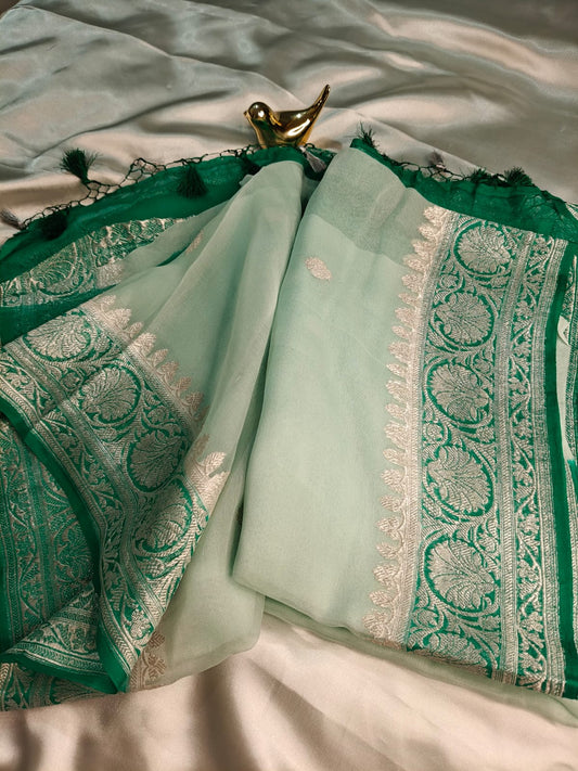 Mint Green Pure Khaddi Chiffon Georgette Banarasi
