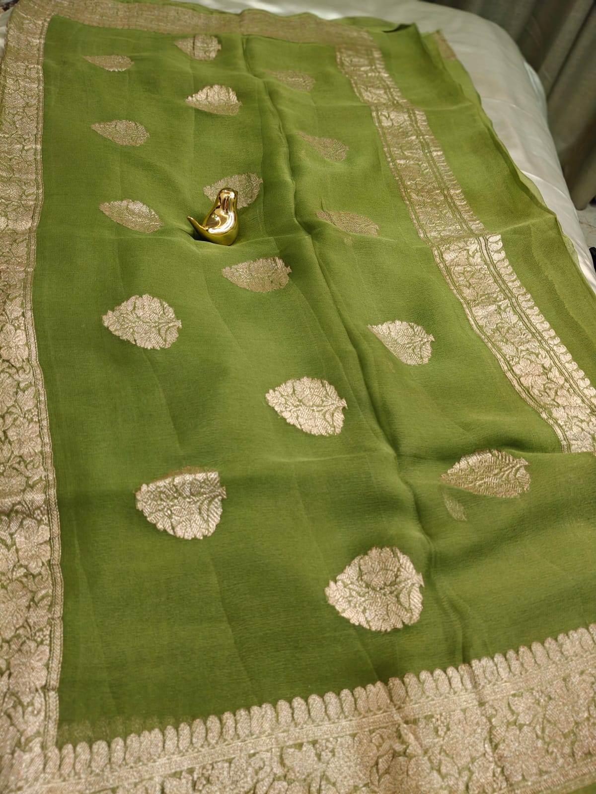 Mosh Green Pure Khaddi Chiffon Georgette Banarasi