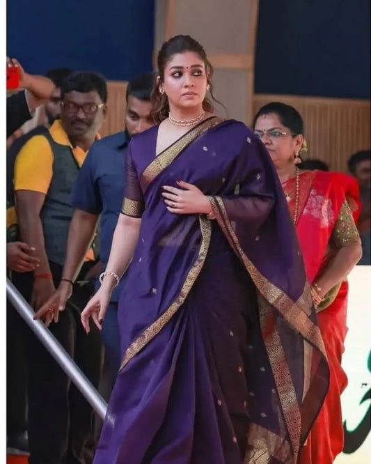 Purple Pure Maheswari Silk by Cotton Saree