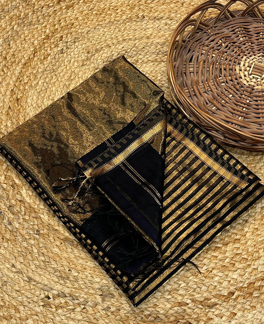Black Zari Stripe Tissue Maheshwari Saree