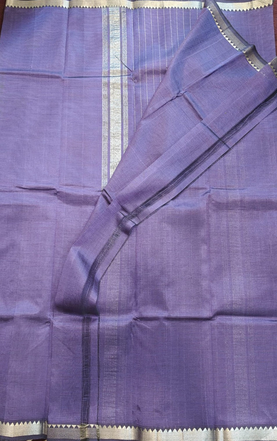Royal Purple Silver Border Mangalagiri Saree