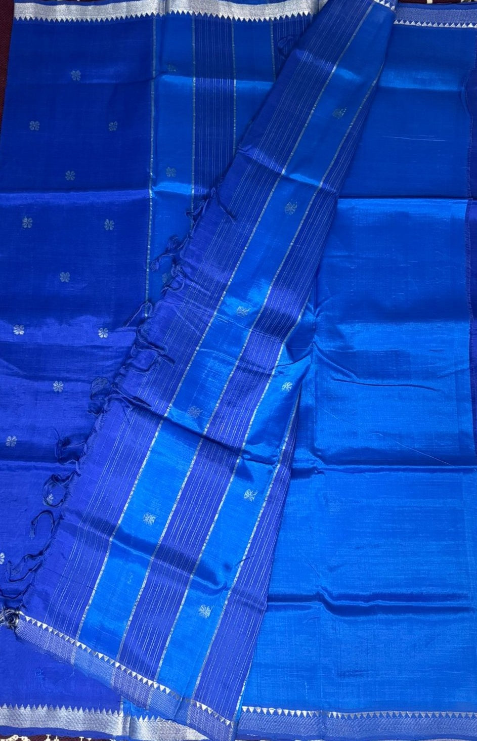Royal Blue Silver Butta Mangalagiri Saree