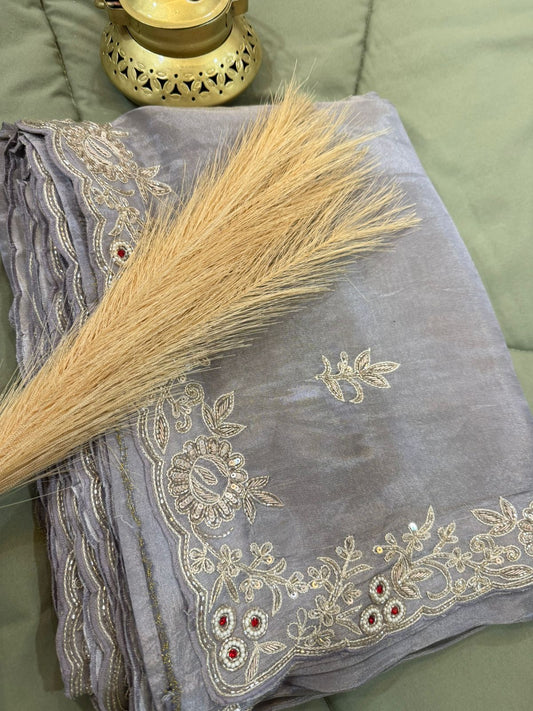 Grey Whisper – Intricate Tissue Handwork Saree