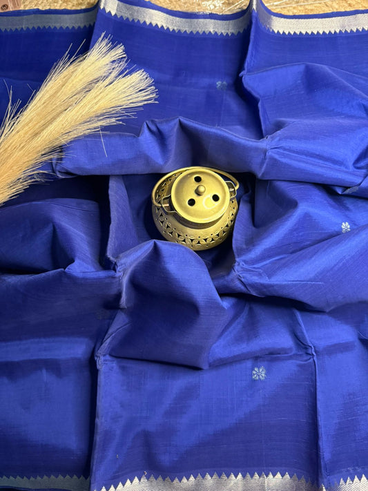 Royal Blue Silver Butta Mangalagiri Saree