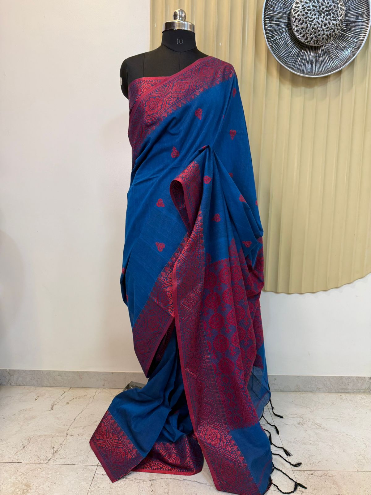 Blue and Red Assam Khadi