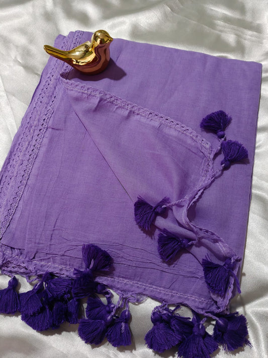 Light Purple Plain Body with Lace Border Mul Cotton Saree