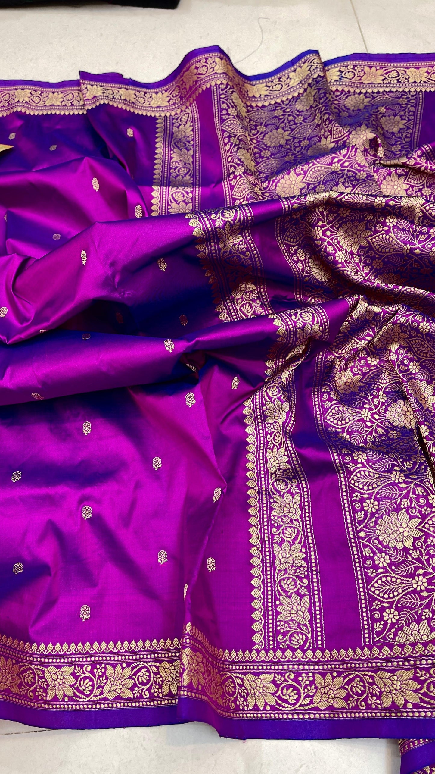 Magenta Pure Katan Banarasi Saree