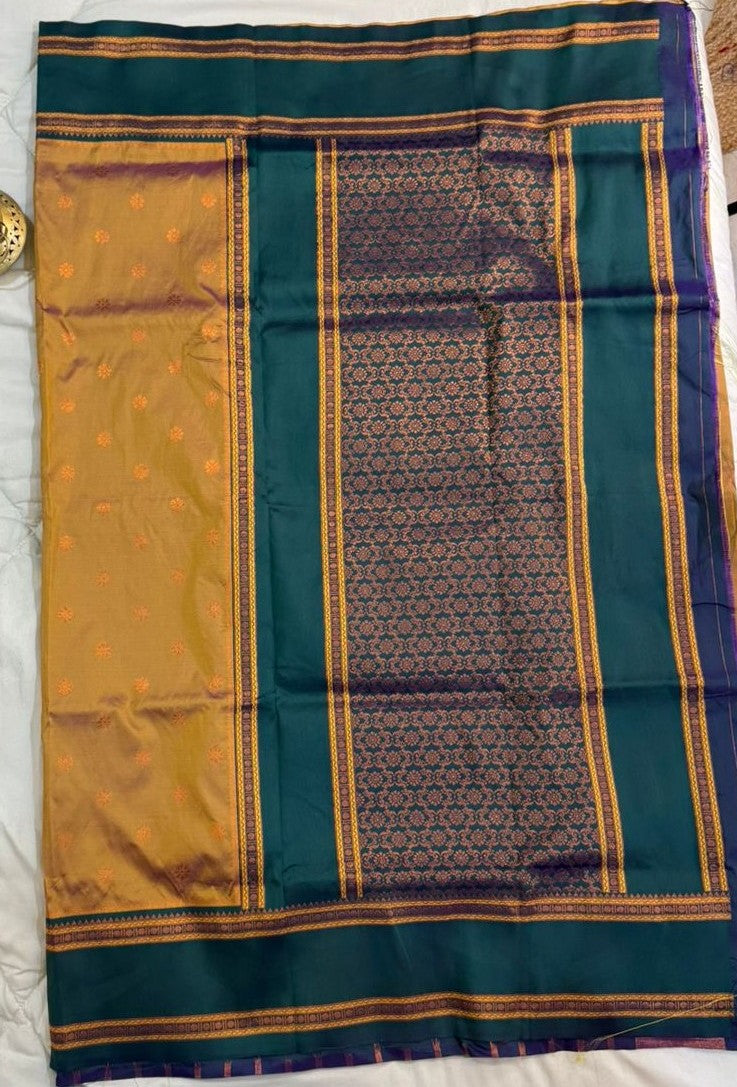 Emerald Mustard Paithani Saree