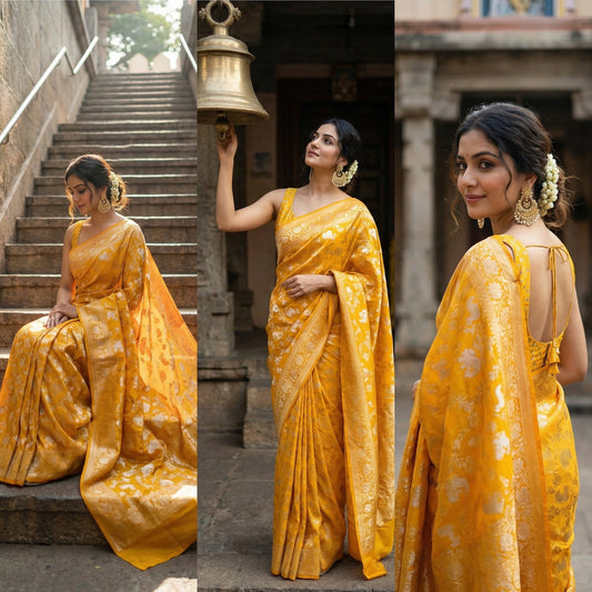 Yellow Mashru Silk Saree