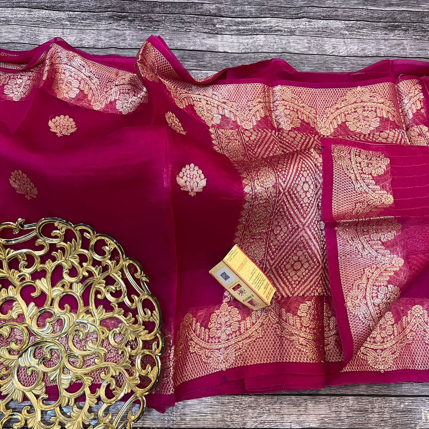 Rani Pink Pure Kora Organza Banarasi