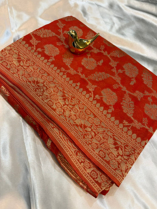 Orange Semi Khaddi Georgette Saree