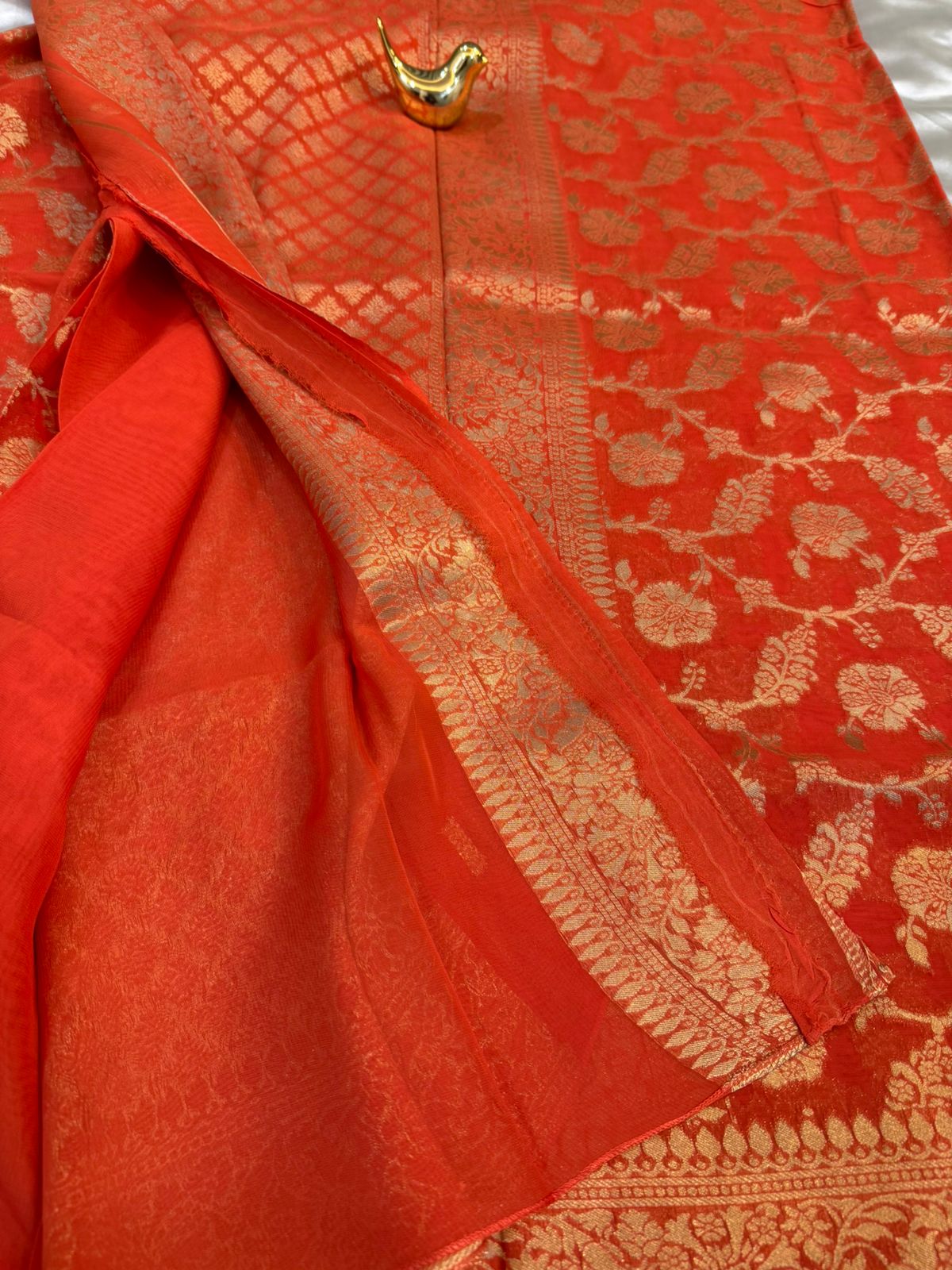 Orange Semi Khaddi Georgette Saree