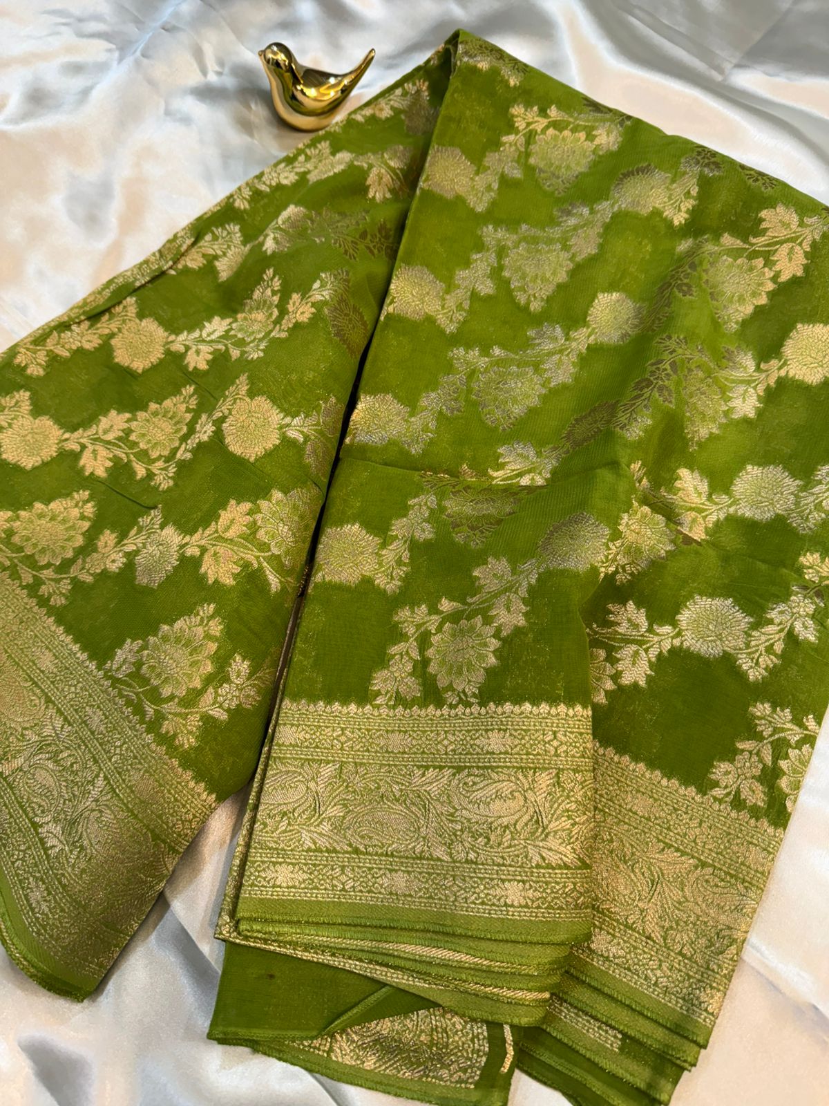 Parrot Green Semi Khaddi Georgette Saree