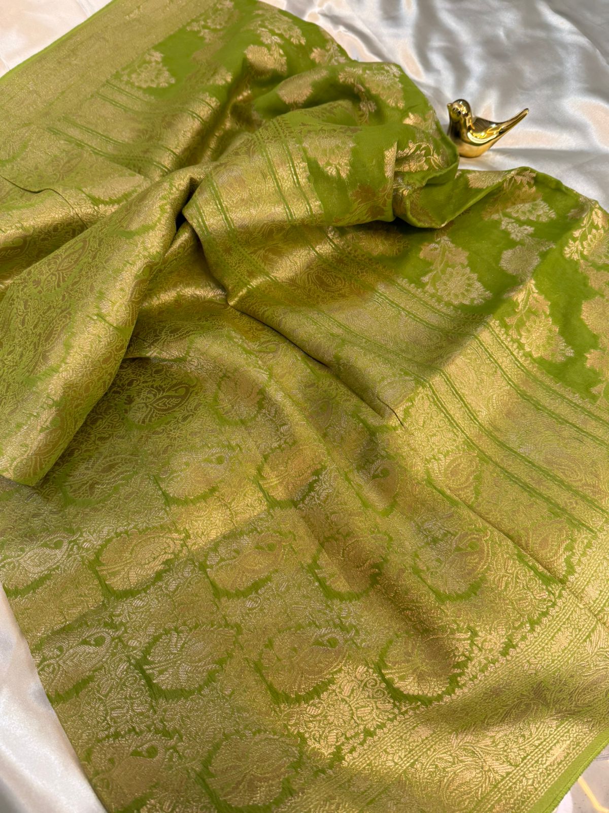 Parrot Green Semi Khaddi Georgette Saree