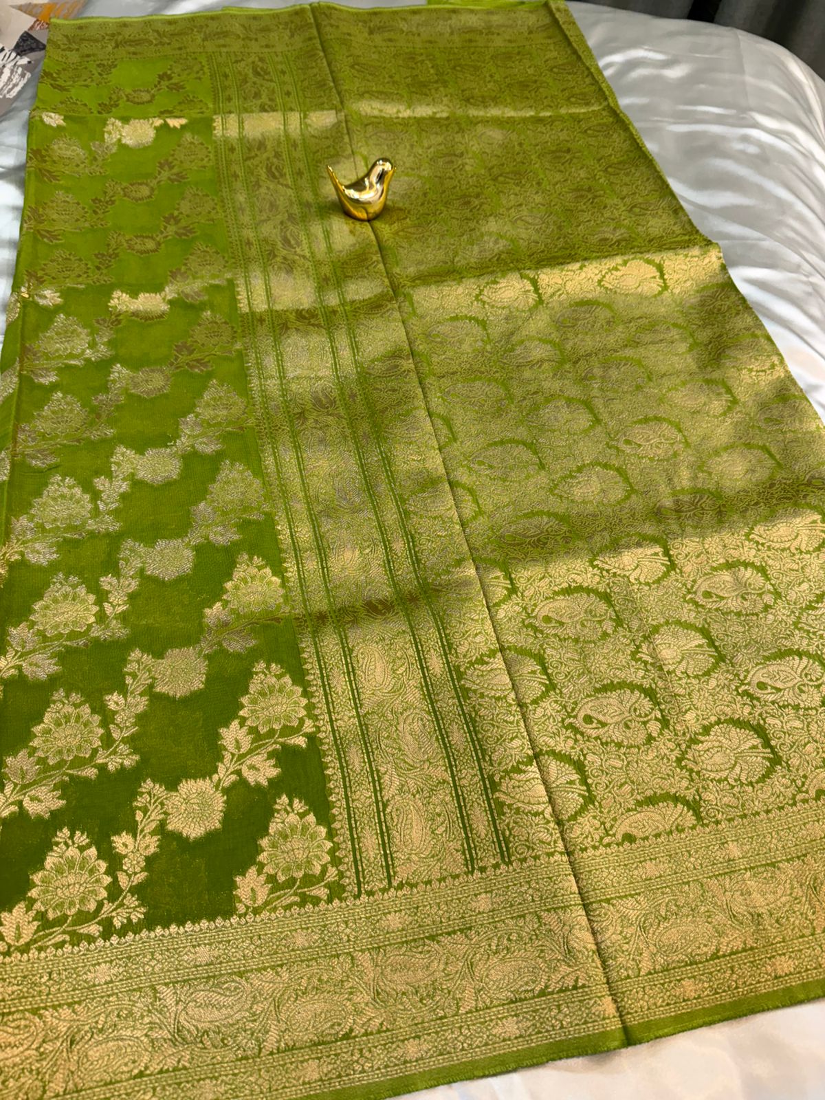 Parrot Green Semi Khaddi Georgette Saree