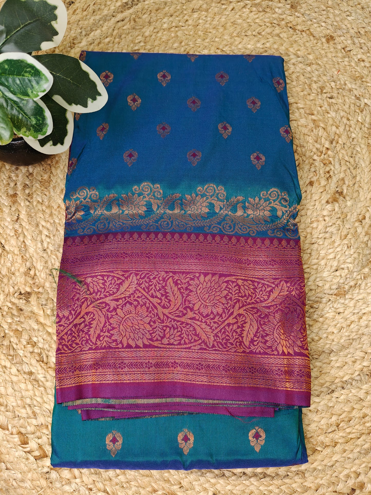 Peacock Blue Paithani Saree with Purple Zari Border