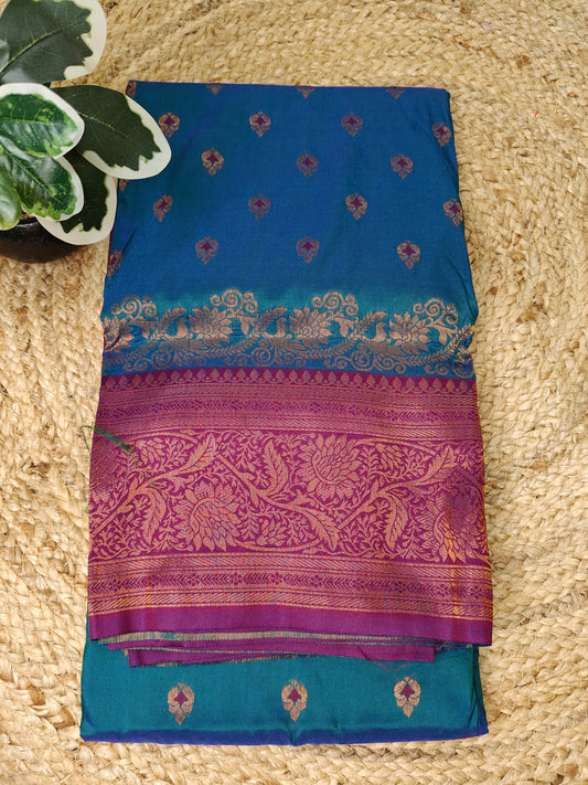 Peacock Blue Paithani Saree with Purple Zari Border