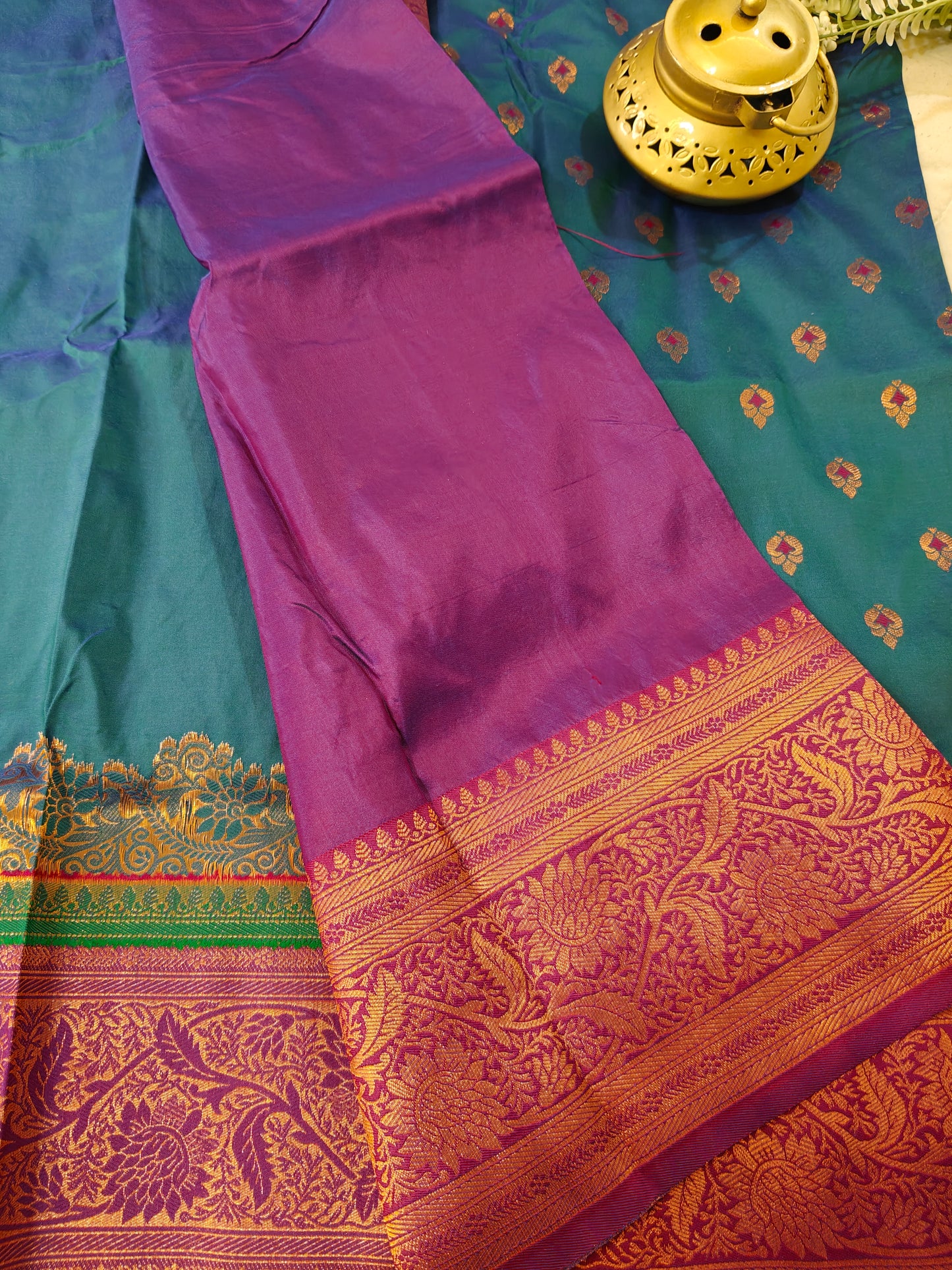 Peacock Blue Paithani Saree with Purple Zari Border