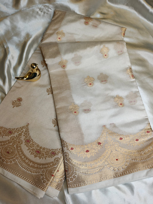 Pearl White Soft Silk Banarasi