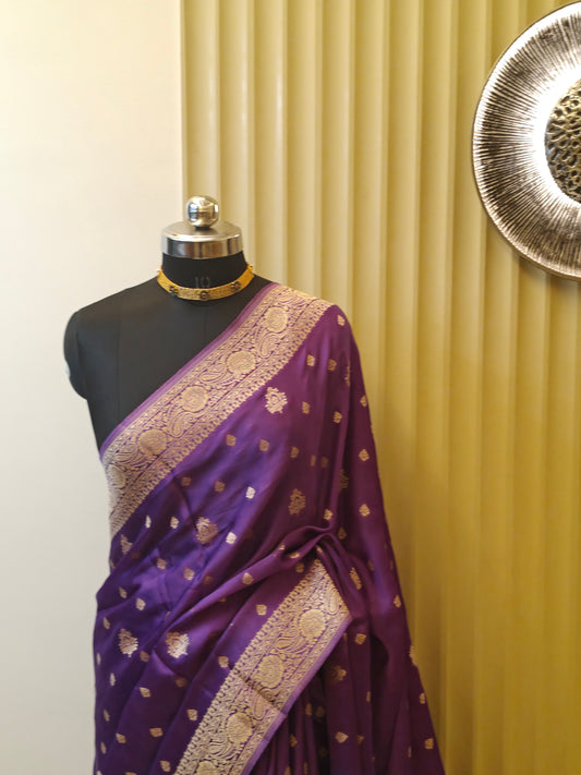Royal Purple Mashru Silk Banarasi6