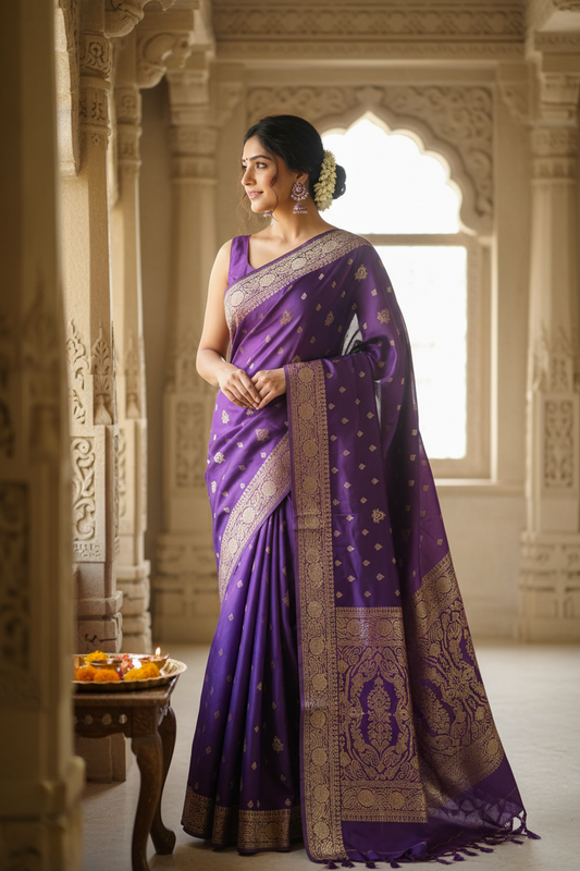 Royal Purple Mashru Silk Banarasi6