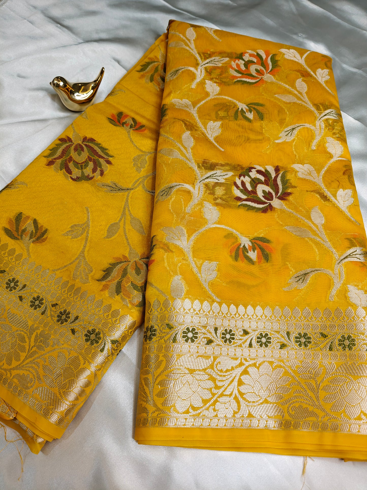 Yellow Semi Khaddi Georgette Banarasi