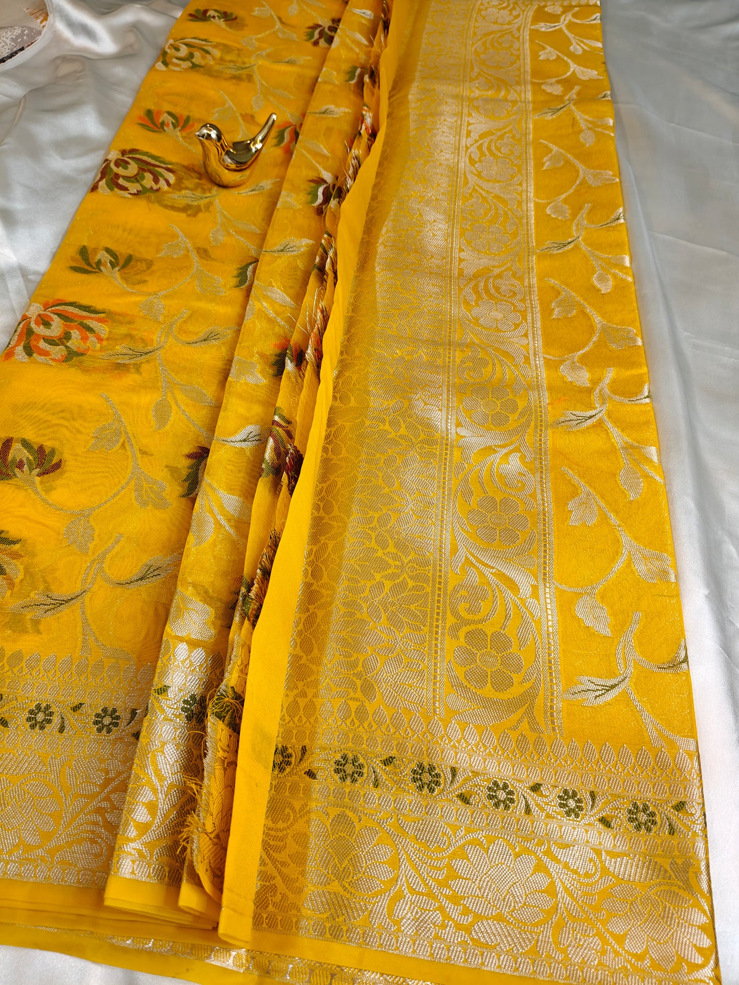 Yellow Semi Khaddi Georgette Banarasi