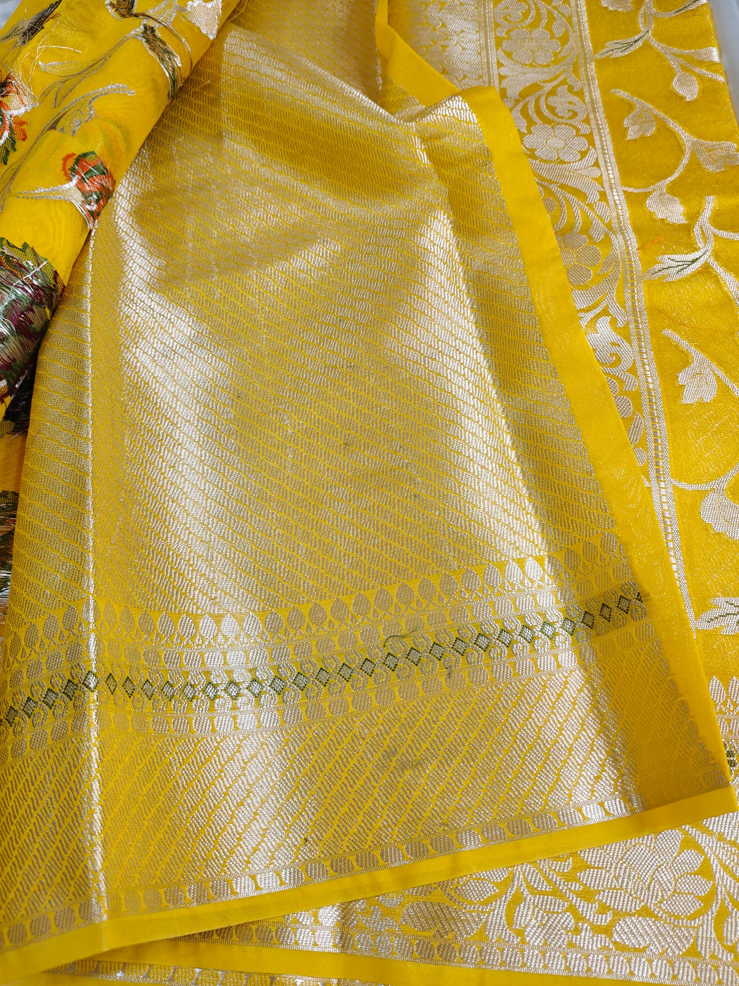 Yellow Semi Khaddi Georgette Banarasi