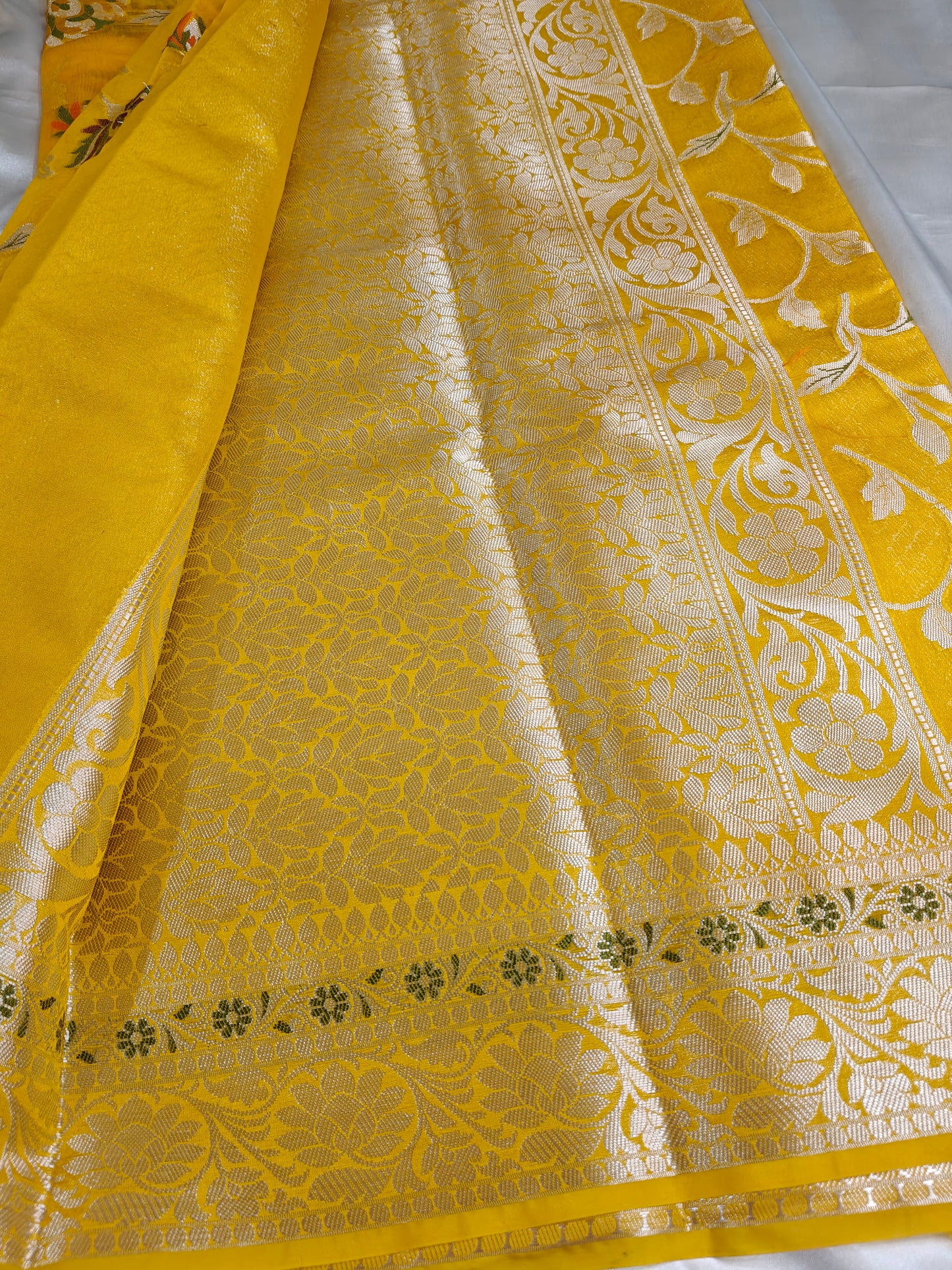 Yellow Semi Khaddi Georgette Banarasi